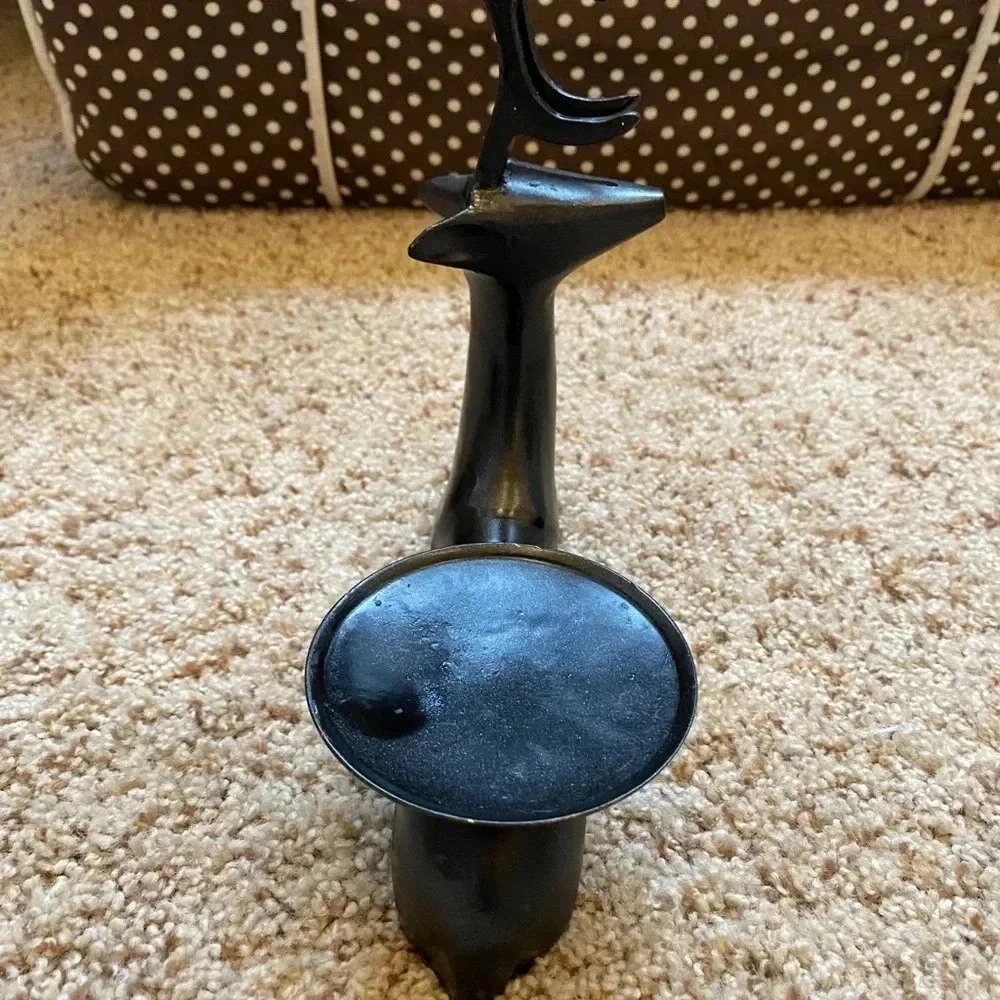 Oil rubbed Bronze sitting reindeer pillar candle holder decor